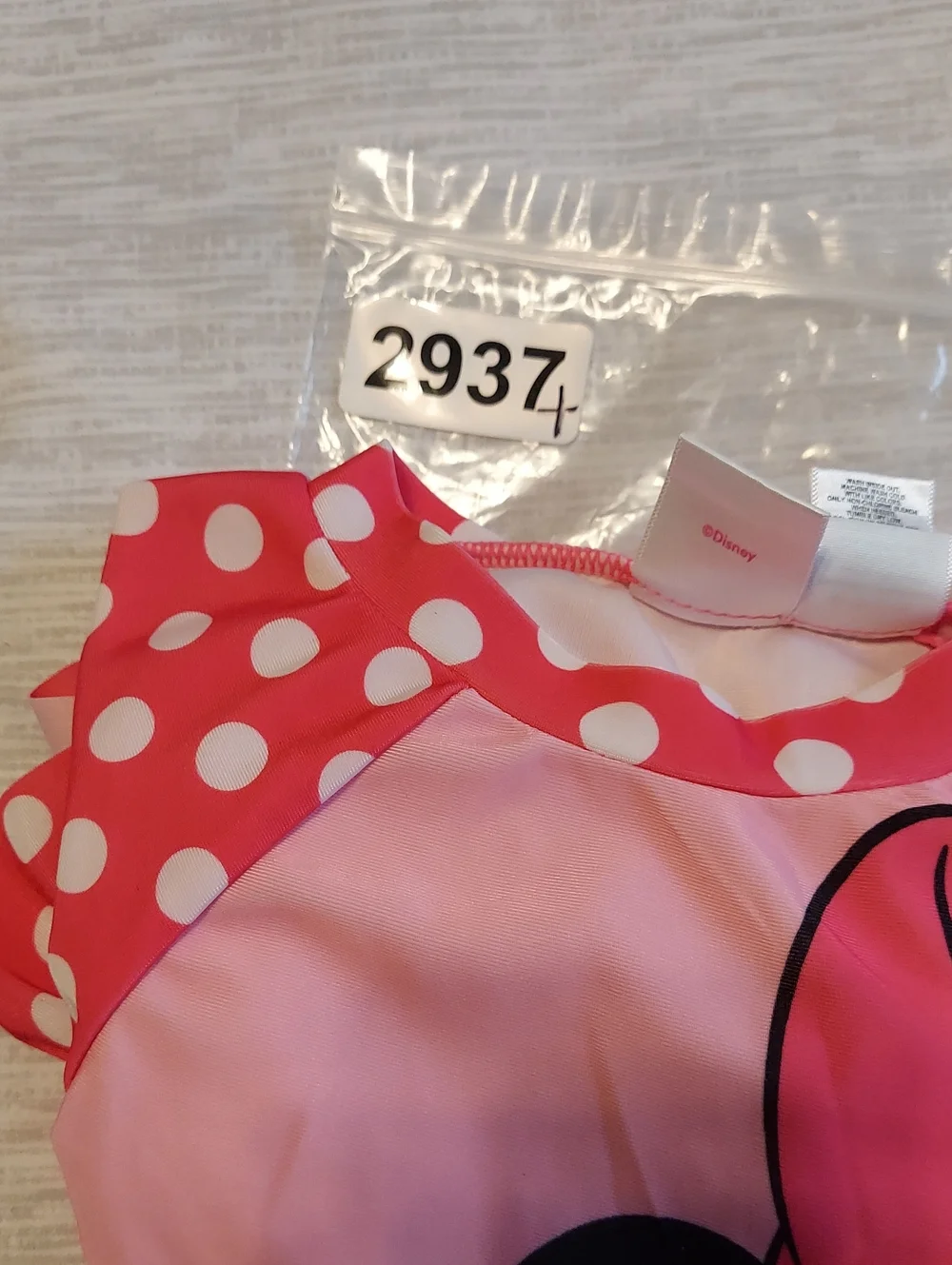 Disney Minnie Mouse pink polka dot long-sleeve rash guard bikini bottom 2PC Suit